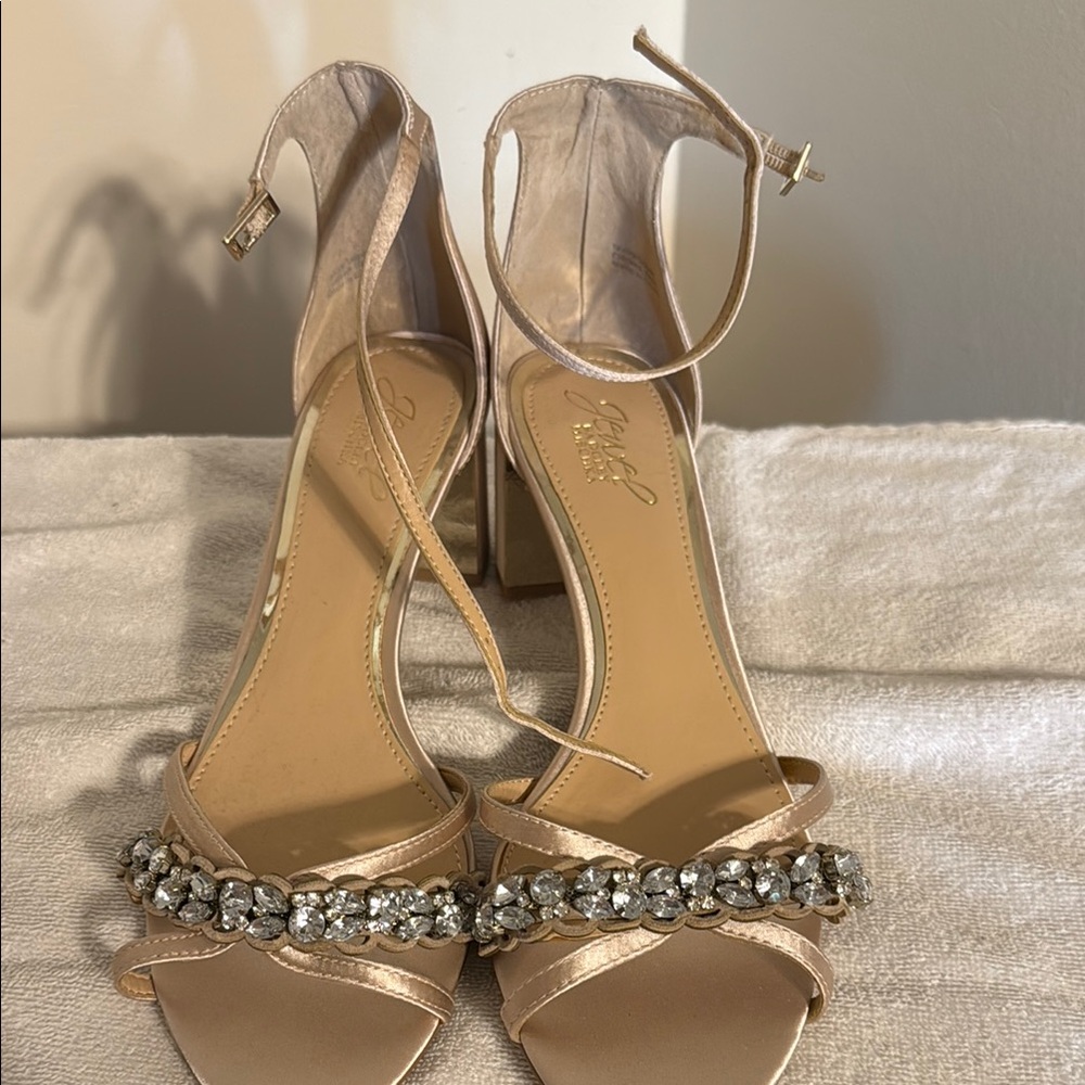 Badgley Mischka Cream Heels with Crystal Embellishments